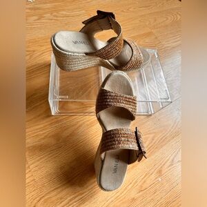 VANELI Raffia Wedge Sandals with Tortoiseshell Buckle - Size 8N